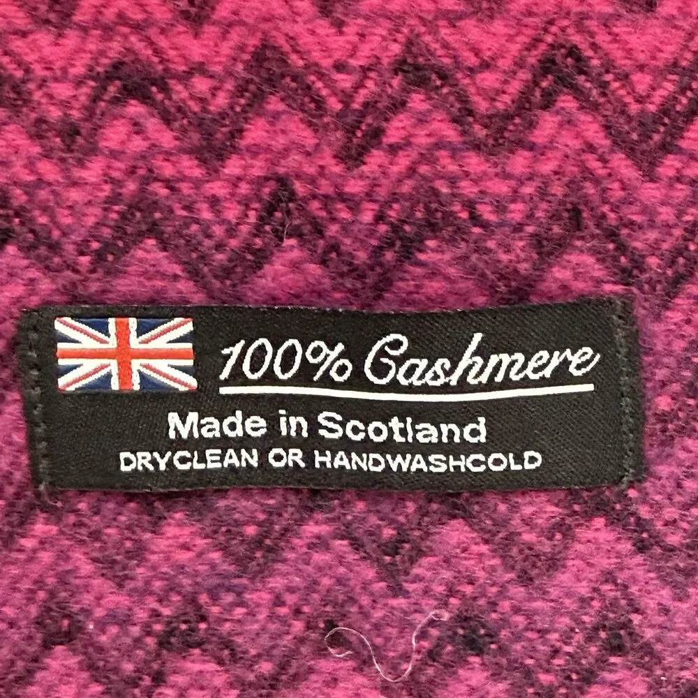 Scottish 100% Cashmere Zig Zag Scarf 70x12 Made In Scotland Pink Blue Purple